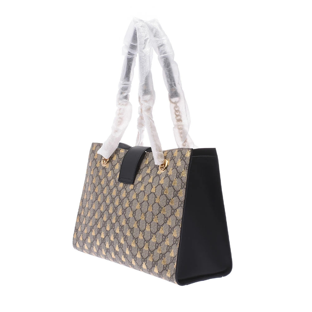 Gucci Gold GG Bee Bag Gray Padlock Chain Tote Supreme Canvas Gold Gray